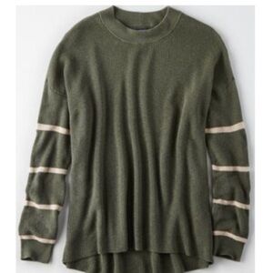 American Eagle Green Sweater with Sleeve Stripe